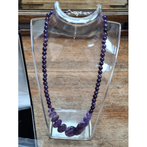 18 - Brand New Amethyst Necklace and Earring Set with Sterling Silver Clasps in a Presentation Box