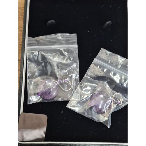 18 - Brand New Amethyst Necklace and Earring Set with Sterling Silver Clasps in a Presentation Box