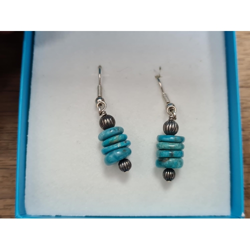 2 - Boxed Pair of Sterling Silver and Turquoise Earrings