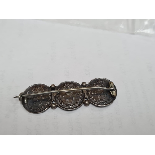 30 - Silver Brooch Made from 3 Victorian 3 Pence Coins