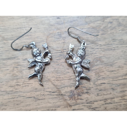 4 - Unusual Pair of Vintage Sterling Silver Cherub Earrings