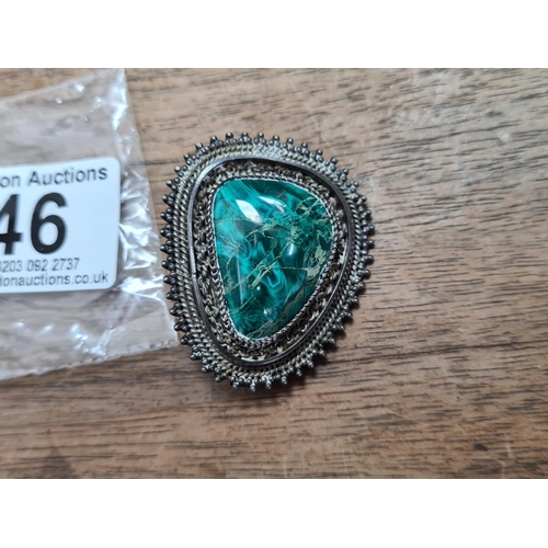 46 - Vintage Sterling Silver Chrysocolla Brooch Pendant