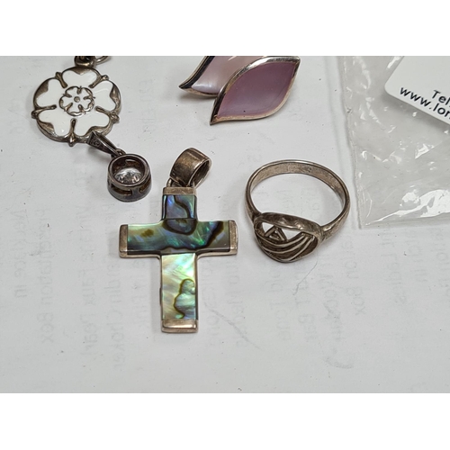 51 - Bag of Assorted Silver Jewellery including a Ring Sized K, Pair of Earrings, a Crucifix, a Cubic Zir... 