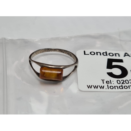 54 - Sterling Silver and Amber Ring Size L