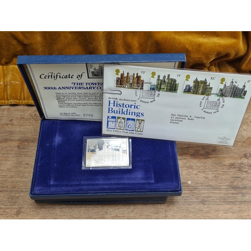 60 - Danbury Mint Enlarged Proof Quality Solid Sterling Silver Tower of London Stamp with Set of First Da... 