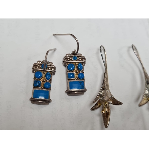 62 - 2 Pairs of Unusual Sterling Silver Earrings