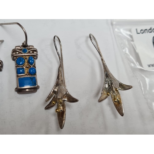 62 - 2 Pairs of Unusual Sterling Silver Earrings