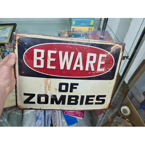 392 - Vintage Style Beware of Zombies Metal Sign