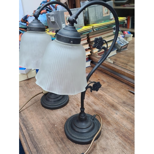 86 - Pair of Modern Wrought Iron Lamps with Frosted Glass Shades