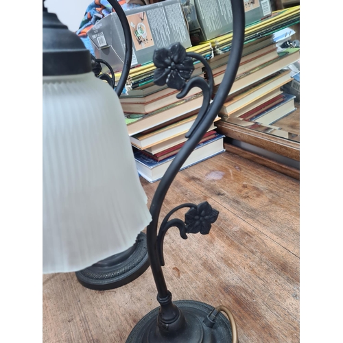 86 - Pair of Modern Wrought Iron Lamps with Frosted Glass Shades