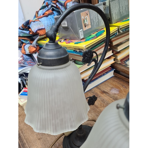 86 - Pair of Modern Wrought Iron Lamps with Frosted Glass Shades