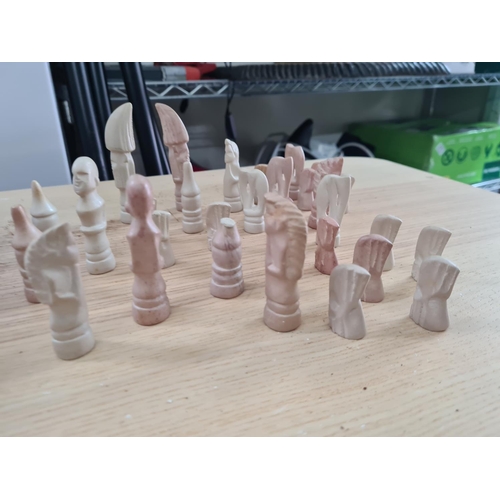 405 - Good Carved Stone Chess Set Complete