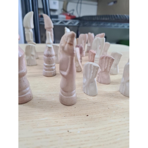 405 - Good Carved Stone Chess Set Complete