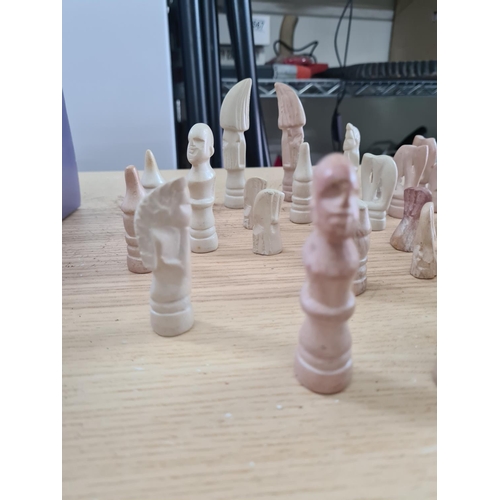 405 - Good Carved Stone Chess Set Complete