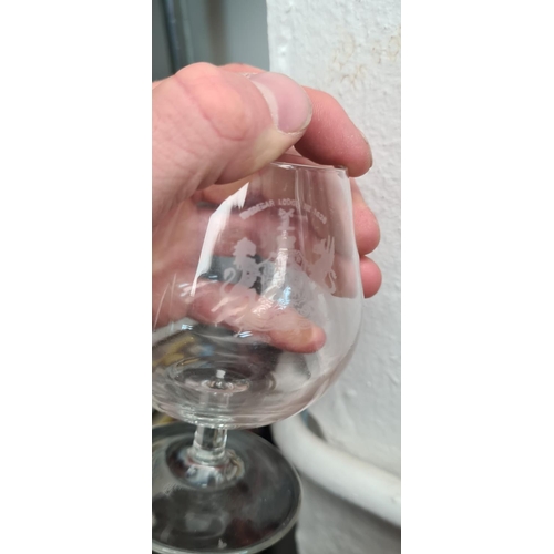 52 - Pair of Nicolas Feuillatte Champagne Glasses & 1 Masonic Glass