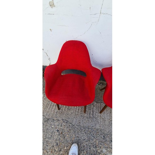 347 - Pair of Red Eames Style Organic Chairs