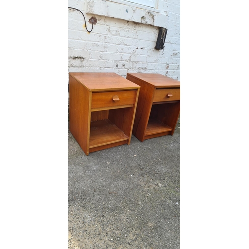 243 - Pair of Mid Century Teak Bedside Cabinets (56cm Wide 44cm Deep 42cm Wide)