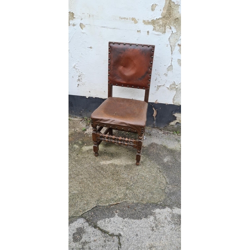 248 - Cromwellian Oak and Leather Dining Chair