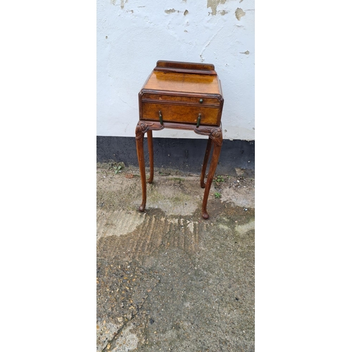 250 - 1930s Burr Walnut Bedside on Queen Anne Legs