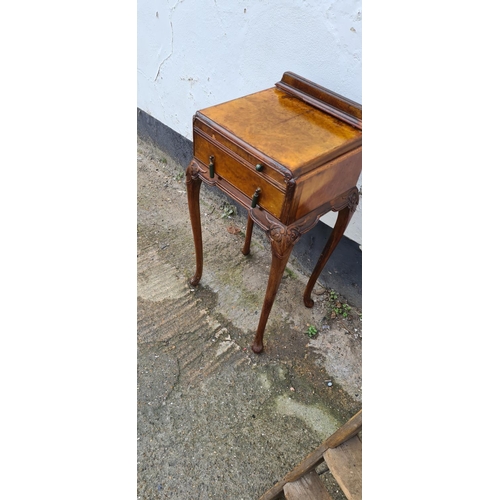 250 - 1930s Burr Walnut Bedside on Queen Anne Legs