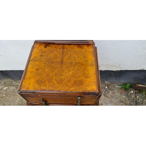 250 - 1930s Burr Walnut Bedside on Queen Anne Legs