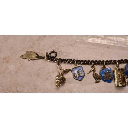 31 - Unusual Vintage Sterling Silver Charm Bracelet including Greek Themed Enameled Charms Weight: 30 g