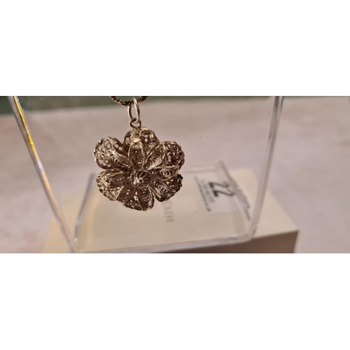 40 - Vintage Sterling Silver Necklace with Floral Pendant in Presentation Box