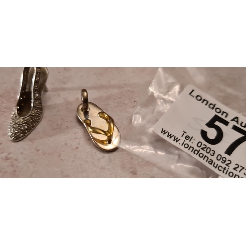 57 - Sterling Silver High Heel Charm and Sterling Silver Flip Flop Charm