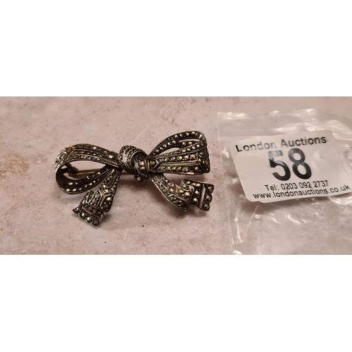 58 - Sterling Silver Deco Style Bow Brooch