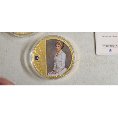 178 - 2 Large and 2 Small Windsor Mint Princess Diana 24k Gold Plate & Swarovski Proof Coins