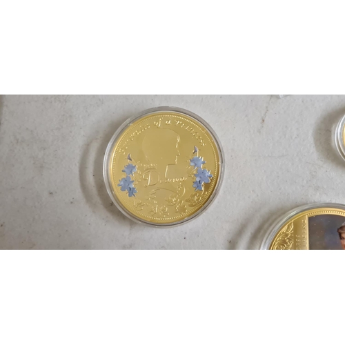 178 - 2 Large and 2 Small Windsor Mint Princess Diana 24k Gold Plate & Swarovski Proof Coins