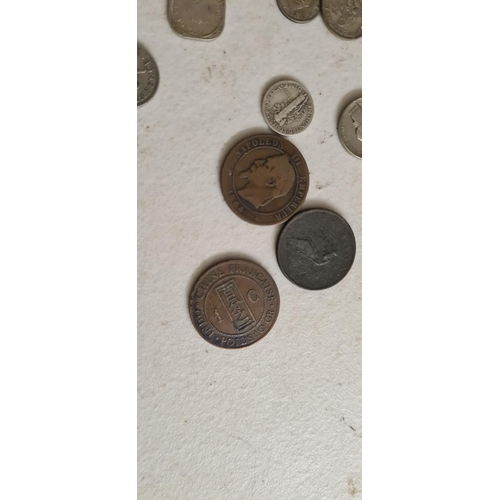 182 - Bag Containing Assorted Mainly Silver World Coins Weight:  264g including Half crowns:1902,1927,1948... 