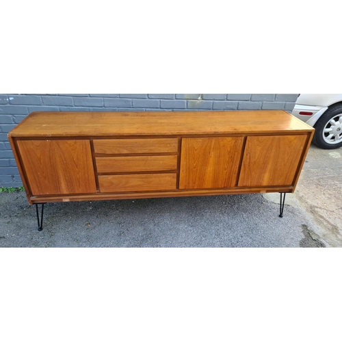 277 - Mid Century Teak Sideboard on Metal Hairpin Legs (190cm Wide 80cm Tall 43cm Deep)