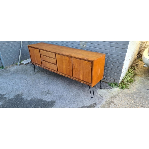 277 - Mid Century Teak Sideboard on Metal Hairpin Legs (190cm Wide 80cm Tall 43cm Deep)