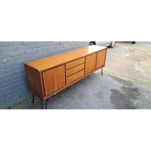 277 - Mid Century Teak Sideboard on Metal Hairpin Legs (190cm Wide 80cm Tall 43cm Deep)