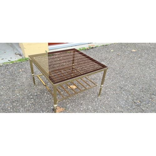 414 - Mid Century Hollywood Regency Style Brass & Glass Coffee Table 61cmx61cmx41cmT