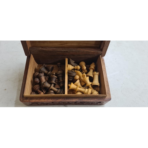 138 - Chess Set in a Carved Indian Wooden Box