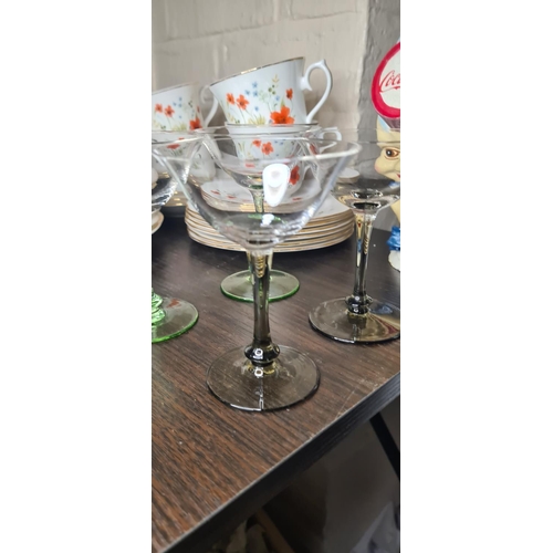 93 - Set of 9 Mid Century Colored Martini Glasses