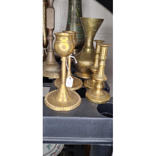 80 - Collection of Brass Items incl. Candlesticks & Vases