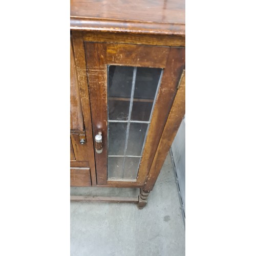 276 - Arts and Crafts Oak Bureau with Central Writing Desk and Glazed Doors either Side