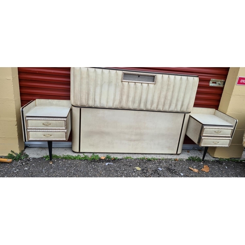 579 - 1950s Mid Century Umberto Mascagni Double Headboard with 2 Matching Bedside Cabinets