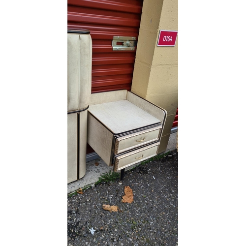 579 - 1950s Mid Century Umberto Mascagni Double Headboard with 2 Matching Bedside Cabinets