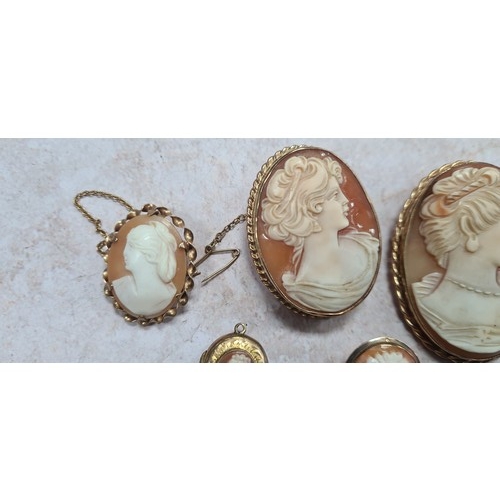 131 - Lot of 4 9ct Gold Vintage & Antique Cameo Brooch's and 3 9ct Gold Cameo Pendant Total Weight 42.7g