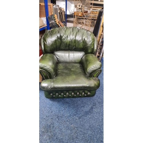 347 - Vintage Green Leather Club Chair