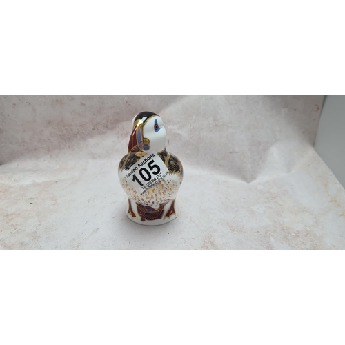 105 - Royal Crown Derby Gold Stopper Paperweight-Puffin