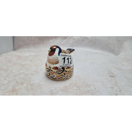 112 - Royal Crown Derby Gold Stopper Paperweight-Nesting Goldfinch