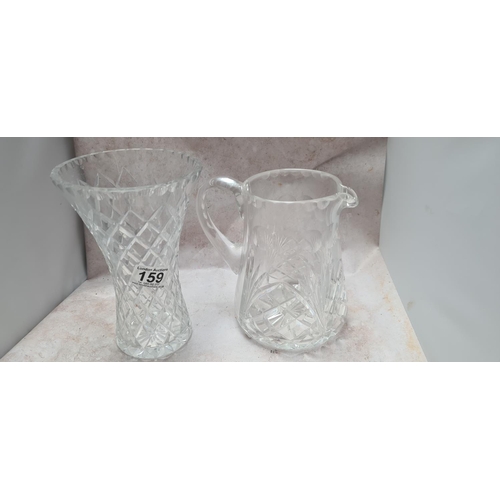 159 - Heavy Good Quality Crystal Water Jug & a Crystal Vase