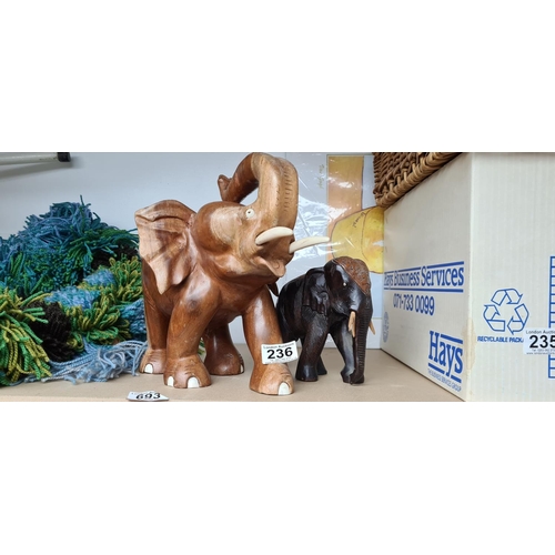 236 - 2 Carved Wooden Elephants