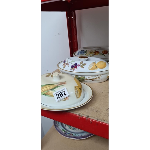 282 - Royal Worcester Evesham Tureens x2 and a Cheese Dish