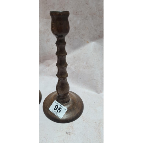 95 - Pair of Barley Twist Oak Candlesticks